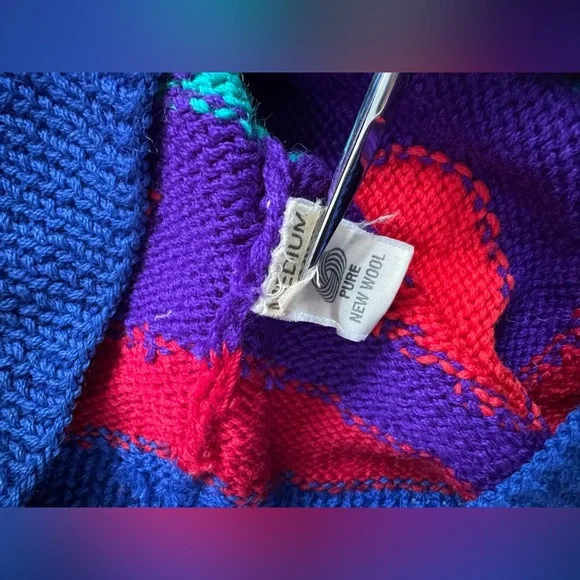 McWooligans Vintage 100% Wool Hand Knit Cardigan Sweater - Picture 12 of 14